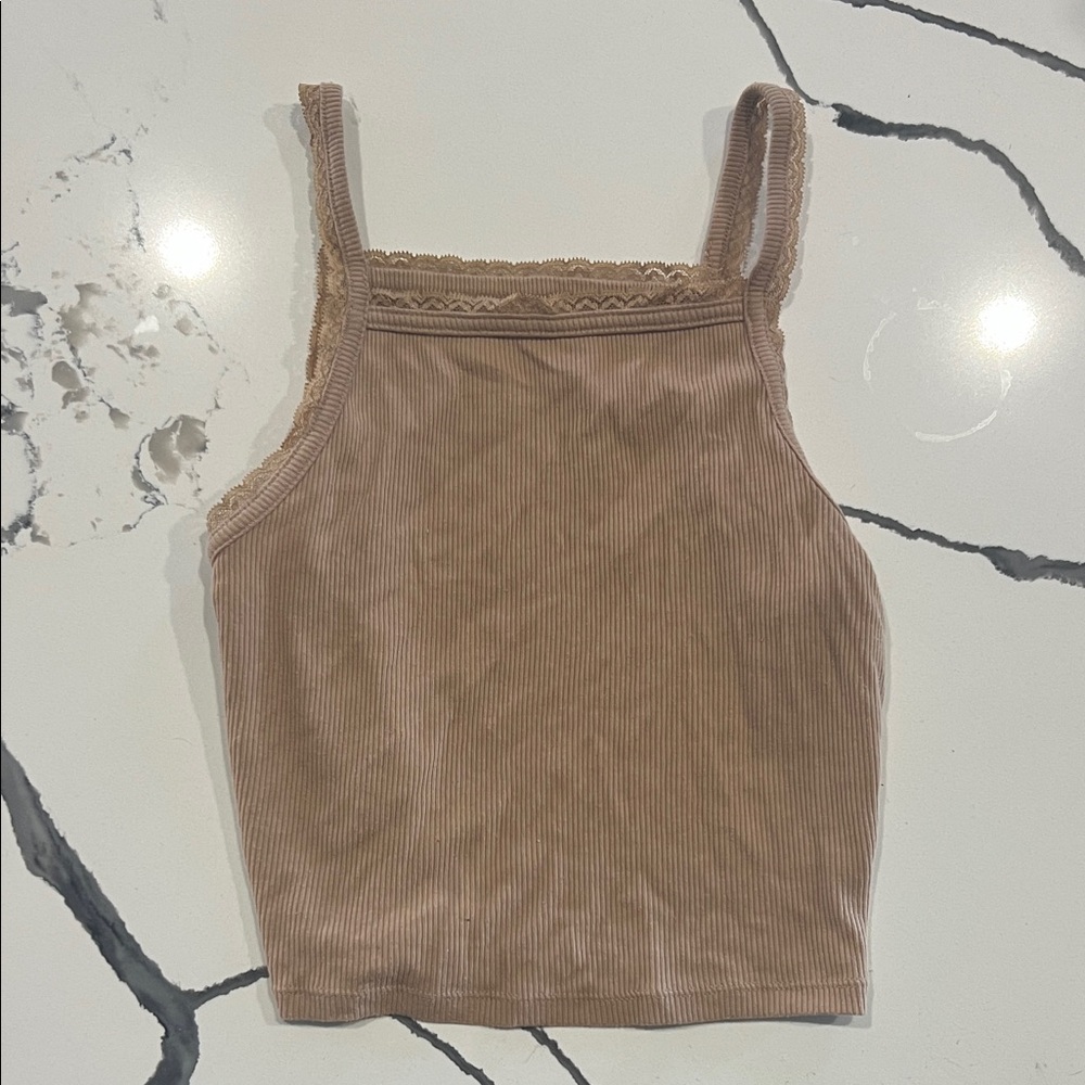 American Eagle Outfitters Lace Trim Ribbed Brown Camisole